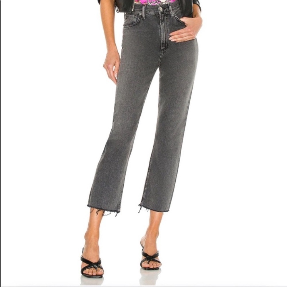 Citizens of Humanity Daphne Cropped Distressed Jeans in Freefall Black Sz 26
